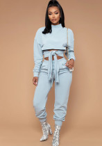 Ladies Tie Front Top Sweatpants Fashion Style Casual Two Piece Set