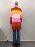Fall Winter Multicolor Patchwork Knitting Long Sleeve Cardigan Jacket