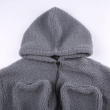 Fall Women'S Hooded Pullover Pocket Patchwork Drawstring Cropped Fleece Hoodies