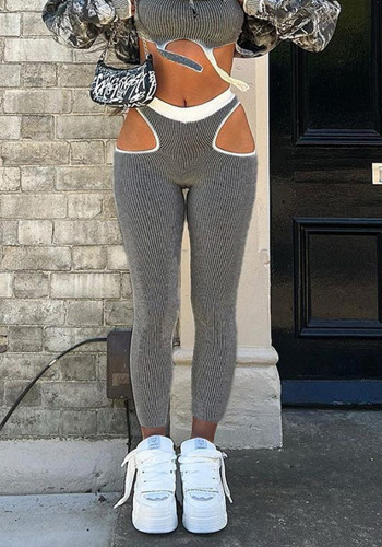Sexy Contrasting Cutout Pants Street Slim Butt Lift Sports Tight Fitting Casual Pants