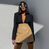 Double Zip Skirt Leather Skirt Style Street Fashion High Waist Slim Skirt