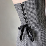 Fashion Trend Lace-Up Slim Fit Chic Strapless Black And White Plaid Top