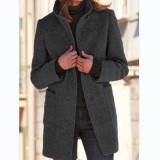 Autumn And Winter Women'S Retro Solid Color Button Stand Collar Coat