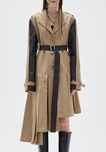 Осенне-зимнее пальто асимметричного кроя в стиле пэчворк контрастного цвета Chic Trend Maxi Trench Coat