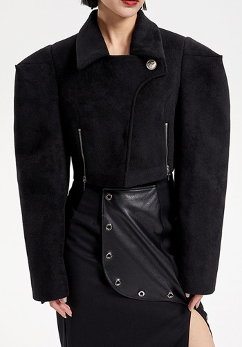 Casaco curto com ombros largos contornados feminino inverno elegante jaqueta moderna