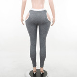 Sexy Contrasting Cutout Pants Street Slim Butt Lift Sports Tight Fitting Casual Pants