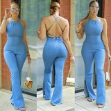 Africa Plus Size Women'S Solid Sexy Halter Backless Casual Slim Jumpsuit