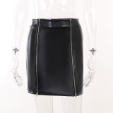 Double Zip Skirt Leather Skirt Style Street Fashion High Waist Slim Skirt