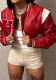 Contrast Leather Cropped Embroidered Baseball Jersey Winter Street Hip Hop Letter Print Jacket