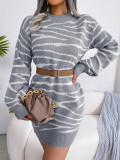 Women Casual Tiger Print Long Sleeve Sweater Dress