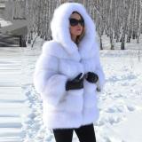 Women Faux Fox Fur With Hood Long Sleeve Jacket