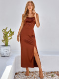 Women Solid Color Slit Strap Dress
