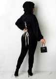 Women Casual Solid Hoodies and Pant Two Piece Set
