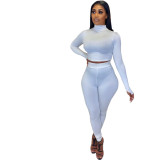 Women Solid Turtleneck Long Sleeve Top and Pant Two Piece Set