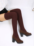 Women winter high round toe square heel martin boots
