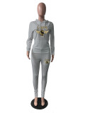 Women Print Long Sleeve Hoodies and Pant Two Piece Set