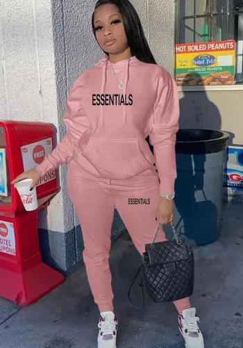 Womens Casual Print Long Sleeve Hoodies and Pant Two Piece Set