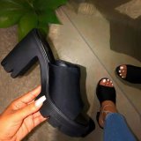 Women High Heel Block Heel Peep-Toe Slippers