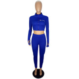 Womens Embroidered Zip Top and Pant Two Piece Set