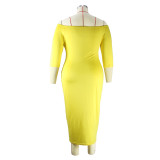 Plus Size Women Off Shoulder Print Bodycon Midi Dress