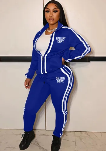 Women Casual Zip Long Sleeve Top and Pant Two Piece Set