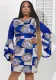 Plus Size WomenPrint Bell Bottom Sleeve Dress
