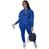 Womens Casual Print Long Sleeve Hoodies and Pant Two Piece Set