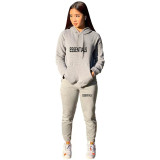 Womens Casual Print Long Sleeve Hoodies and Pant Two Piece Set