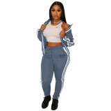 Women Casual Zip Long Sleeve Top and Pant Two Piece Set