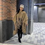 Women Autumn/Winter Premium Deerskin Fleece Fringe Shawl Cape Coat