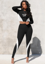 WomensCasual Colorblock Print Long Sleeve Top and Pant Two Piece Set