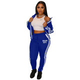 Women Casual Zip Long Sleeve Top and Pant Two Piece Set