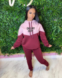 WomensCasual Long Sleeve Print Colorblock Hoodies and Pant Two Piece Set