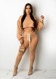 Women Casual Solid Hoodies and Pant Two Piece Set