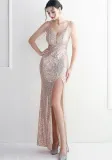 sequins Plus Size Fat Size Costume Formal Party Evening Dress