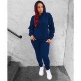 Women's Fall Winter Solid Hoodies Stretch Sport Casual Two-Piece Set