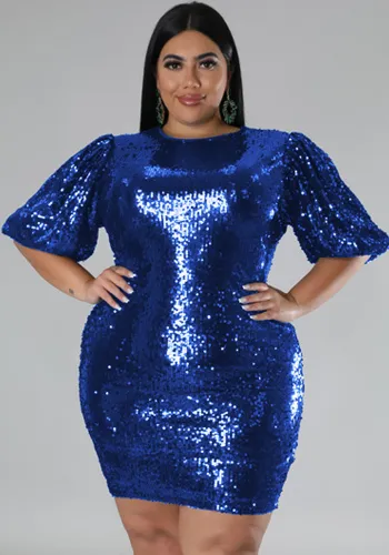 Plus Size Women's Winter Supplies velvet sequin dress