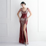 Beaded Evening Gown Formal Party Slim Evening Gown Chic Elegant Long Dress
