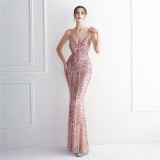 Positioning Floral Sling Evening Sequin Gown Long Formal Party Slim Evening Dress Chic Mermaid Dress