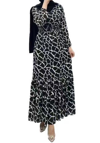 Winter Women's Turtleneck Slim Waist Lace-Up Fashion Loose Muslim Dress