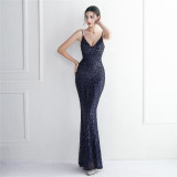 Positioning Floral Sling Evening Sequin Gown Long Formal Party Slim Evening Dress Chic Mermaid Dress