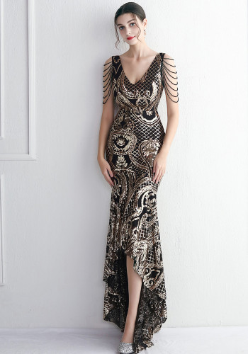 Large Swing Long Dress Beaded Chic Elegant Annual Conference Long Fishtail Sequin Sexy Dress