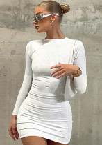 Women's Ribbed Fashion Slim Long Sleeve Skirt Bodycon Dress