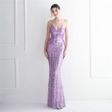 Positioning Floral Sling Evening Sequin Gown Long Formal Party Slim Evening Dress Chic Mermaid Dress