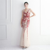 Sequin Mesh Beaded Chic Elegant Annual Meeting Long Fishtail Sequin Sexy Dress