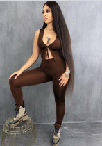 Herbst Winter ärmelloses Schnüroberteil schmale Hose zweiteiliges Set