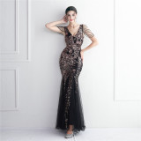 Sequin Mesh Beaded Chic Elegant Annual Meeting Long Fishtail Sequin Sexy Dress