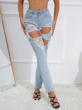 Fashion High Stretch Denim Pants Women'S Ripped Jeans Plus Plus Size Casual Pants