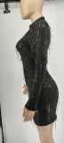 Women'S High Stretch Sequin Dress Sexy Plus Size Fringed Party Dress