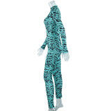 Autumn And Winter Fashion Print Long-Sleeved Tight Fitting Women'S Jumpsuit